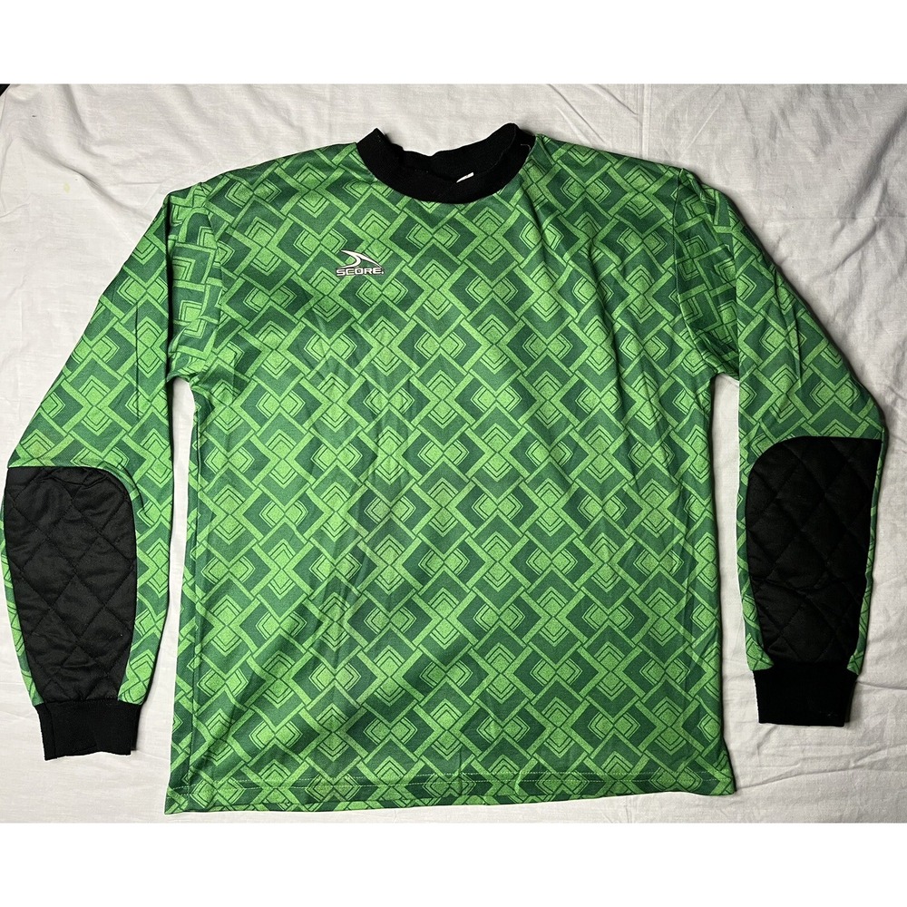 Score Soccer Jersey Adult Size Medium Green Diamonds Long Sleeve Vintage 1990s